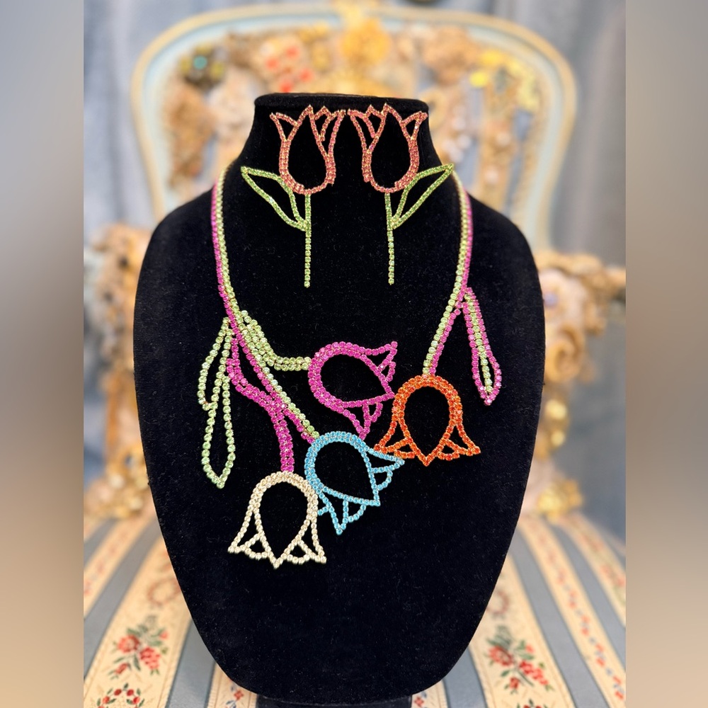 Sold on eBay- Colorful Rhinestones Tulip Jewelry Set